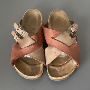 Tatami by Birkenstock Two-Tone Brown Leather Slide Sandals 37 Vacation Festival